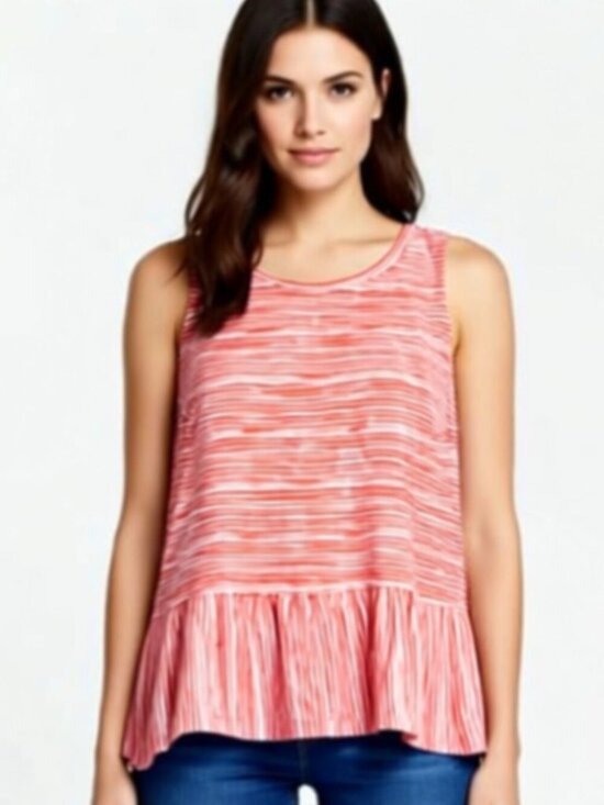 Old Navy Tops - Old Navy Sleeveless Shirt, Size M, Coral & White (C27)